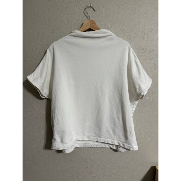 Ann Taylor Neutral Rolled Neck Short Sleeve Sweatshirt Oversized Small - Picture 3 of 3